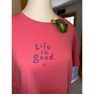 NWT Life Is Good Womens Relaxed Fit Pink Short Sleeve T-Shirt Size LARGE